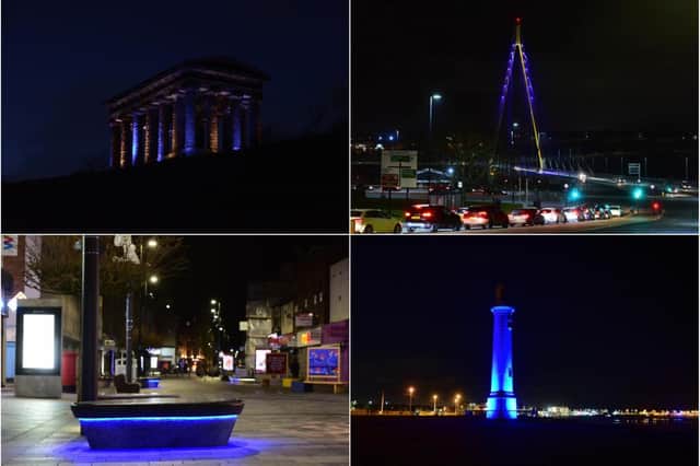 Landmarks across Sunderland were lit up blue and yellow to show solidarity with the people of Ukraine.