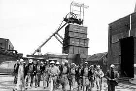 Just some of the miners whose hard work has given the Barnburgh Colliery a high output of coal...  May 1980