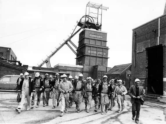 Just some of the miners whose hard work has given the Barnburgh Colliery a high output of coal...  May 1980