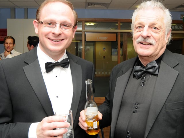 Jonathan Brealey (l) and Side Pepper, at the Doncaster Knights Movember Ball in 2011