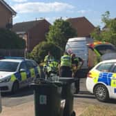 Police on the scene during the bomb alert at Springwood Close, Branton, Doncaster
