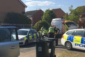 Police on the scene during the bomb alert at Springwood Close, Branton, Doncaster