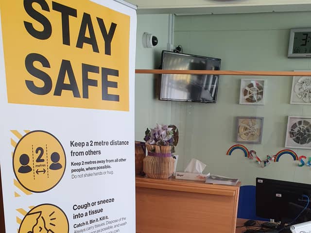 Safety posters at the entrance to Outwood Academy (Danum)