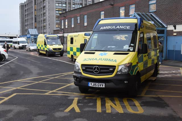 Ambulances parked outside Doncaster Royal Infirmary's emergency department. Picture: Matt McLennan