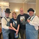 Rebecca and Dean Sills with Laurel and Hardy lookalikes Rob Graham and Gary Slade.