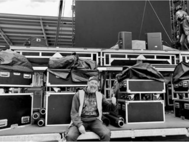 Taking a well earned breather after building the huge stage.