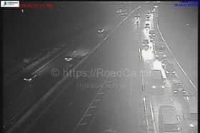 The scene on the A1(M) this evening as tiaffic is diverted off the road.