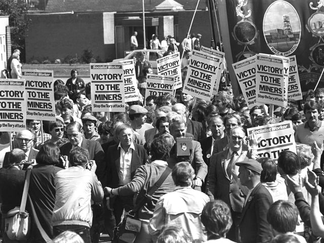14/05/1984 National Union of Miners president Arthur Scargill at the head of a march of striking miners, which left Mansfield Leisure Centre in Nottinghamshire. 
Most of the UK's 190,000 miners were soon embroiled in a daily routine of picketing outside collieries, most of which had ground to a halt. 
During the strike, an estimated 20,000 people were injured or admitted to hospital, while around 200 served time in prison or custody.