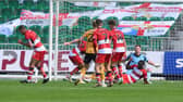 Doncaster Rovers' Joseph Olowu clearance rebounds of skipper Richard Wood for Newport's third goal.
