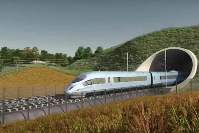 An artist's impression of the HS2 line which is set to be officially axed later this year
