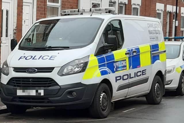 Police van responds to crime in Doncaster.