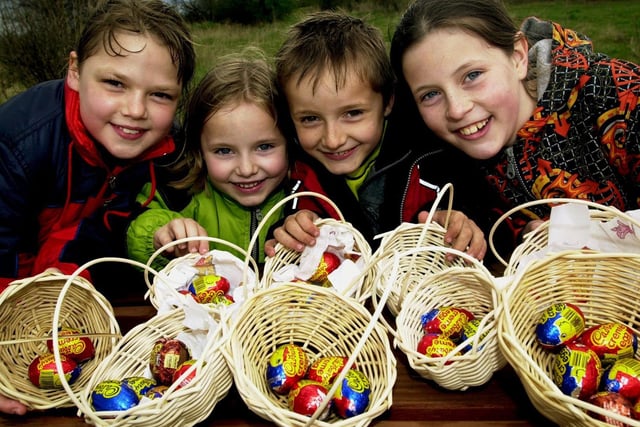 The Glass Millennium Park at Kirk Sandall was the venue for weaving Easter baskets. Our picture shows youngsters, left to right: Lauren Smith, Marcey Winter, Joss Winter and Bethany Winter with the baskets they made... April 2001