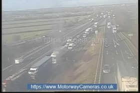 Camera shows A1(M) tailback.