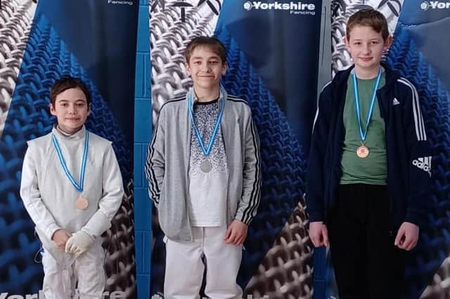 Doncaster Fencing Club’s (l-r) Harvey Lack, Monty Atkins-Sloan and Joe Bush.