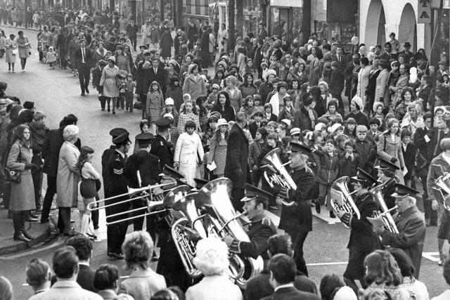 The 120th annual Procession of Witness marches down King's Street into the Market Place for the Easter Service in 1971.