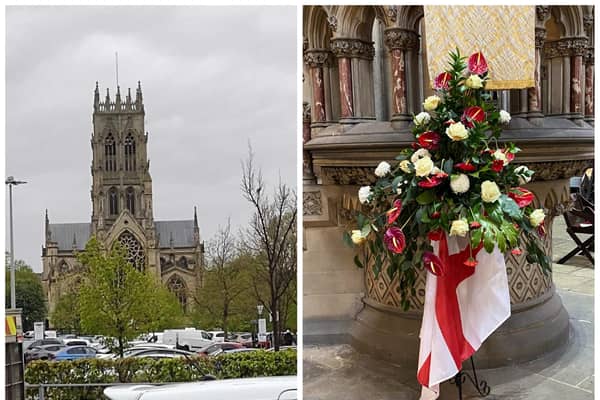 Doncaster Minster is not flying the flag for St George's Day because of the weather - but the church has a display inside.