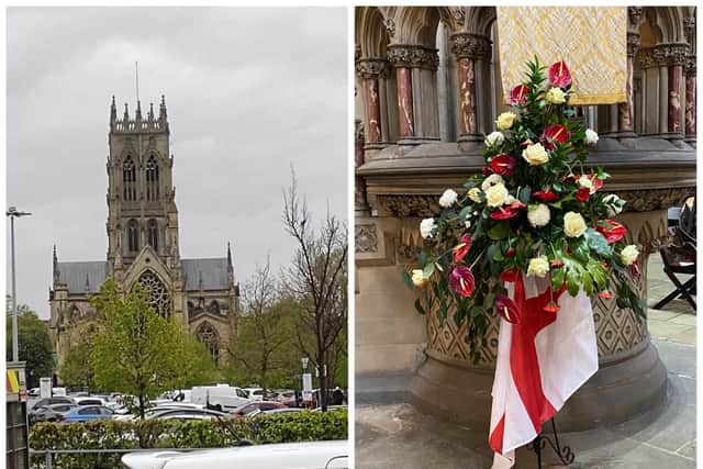 Doncaster Minster is not flying the flag for St George's Day because of the weather - but the church has a display inside.