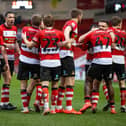 Rovers celebrate a vital win over Tranmere. (Picture John Hobson/AHPIX LTD).