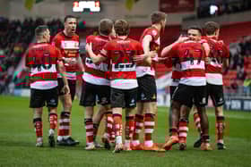 Rovers celebrate a vital win over Tranmere. (Picture John Hobson/AHPIX LTD).