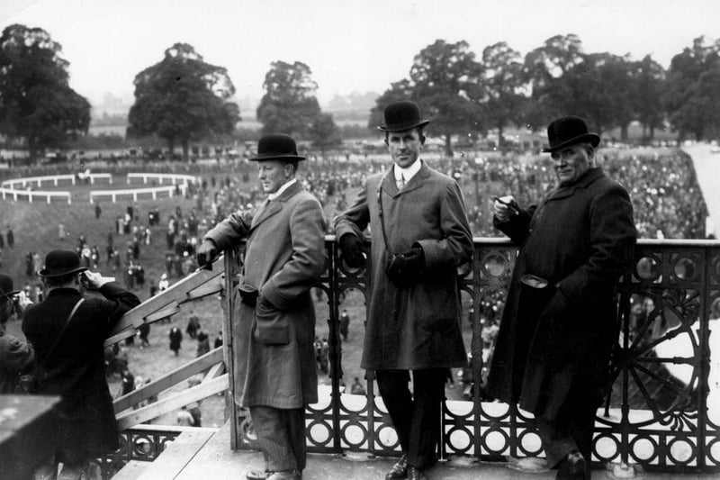 The racehorse trainers, Morton, Lowe and H East at Doncaster on 11th September 1912.