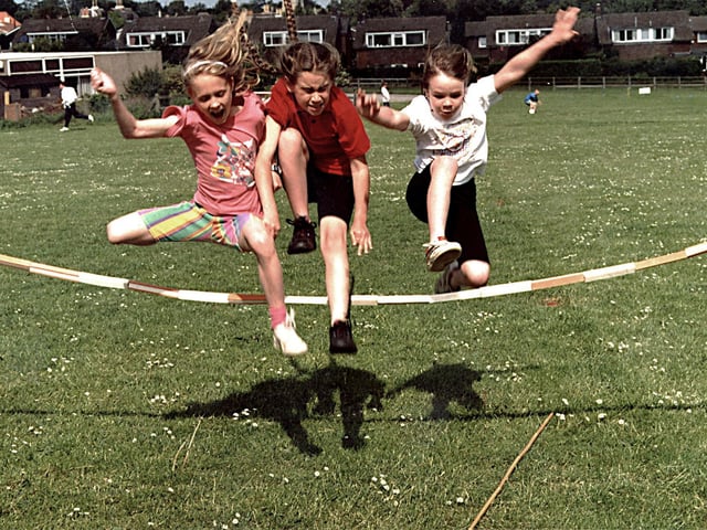 Girls enjoying the Copley School, Sprotbrough, sports day in 1996