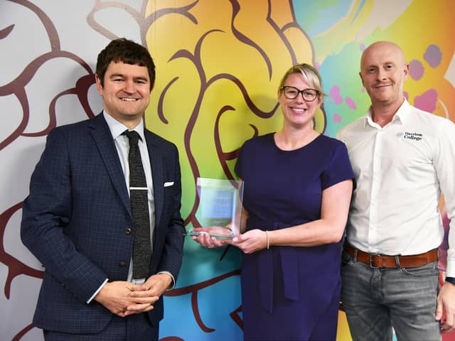 Chief executive of Doncaster Chamber Dan Fell with Harrison College principal Gemma Peebles and chief commercial officer Michael Peebles at a recent awards ceremony.