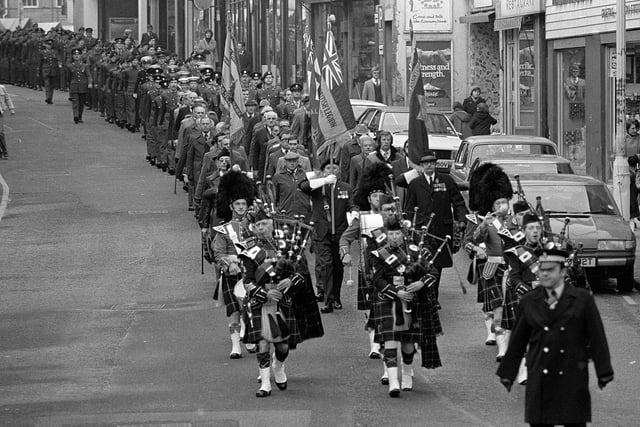 A fantastic shot of the parade through the town in 1980