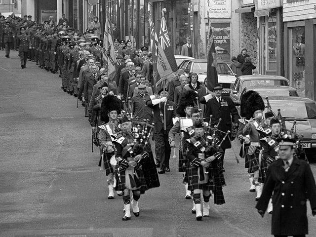A fantastic shot of the parade through the town in 1980