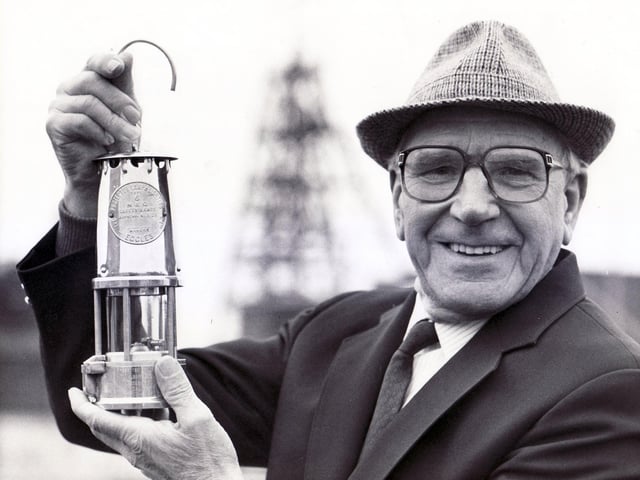 Albert Gadman of Barnburgh Main Colliery receives a pit rescue award in March 1989