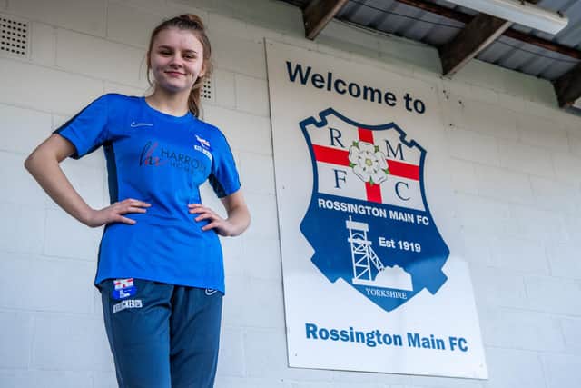 Pictured is a Rossington Main FC Under 18 girl.