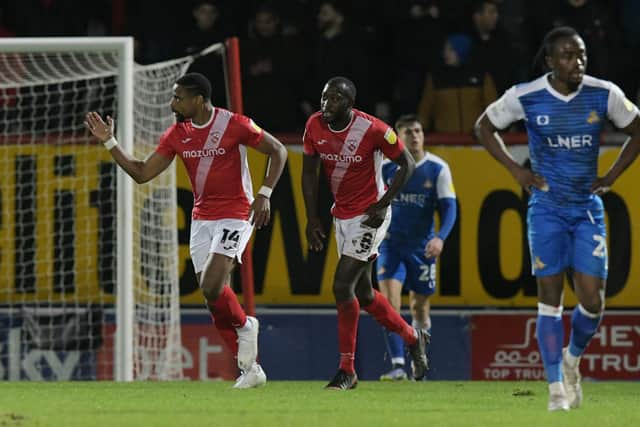 Dejected Rovers trudge away after throwing away their lead at Morecambe. Picture: Howard Roe/AHPIX