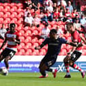Zain Westbrooke has a shot at goal for Doncaster Rovers against Swindon Town.