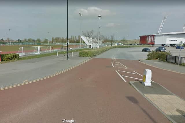 The entrance to car park two, where people should park for vaccinations. PIcture: Google
