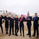 Wizz Air first flight to Faro, Portugal from Doncaster Sheffield Airport. Pictured are flight crew. Picture: Shaun Flannery/shaunflanneryphotography.com