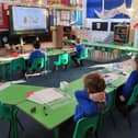 Key worker pupils at Park Primary School, Wheatley, Doncaster, during a lesson during lockdown. Picture: Park Primary School