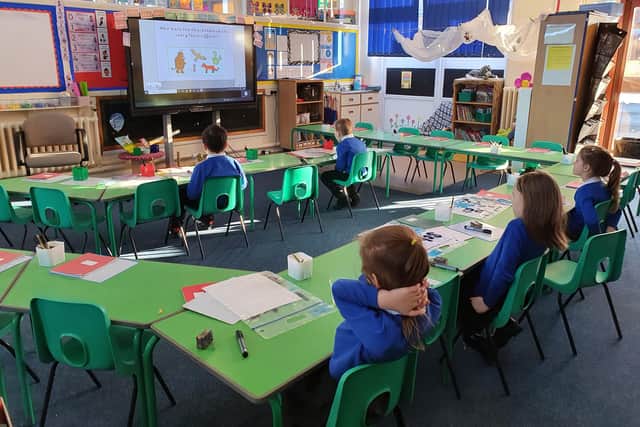 Key worker pupils at Park Primary School, Wheatley, Doncaster, during a lesson during lockdown. Picture: Park Primary School