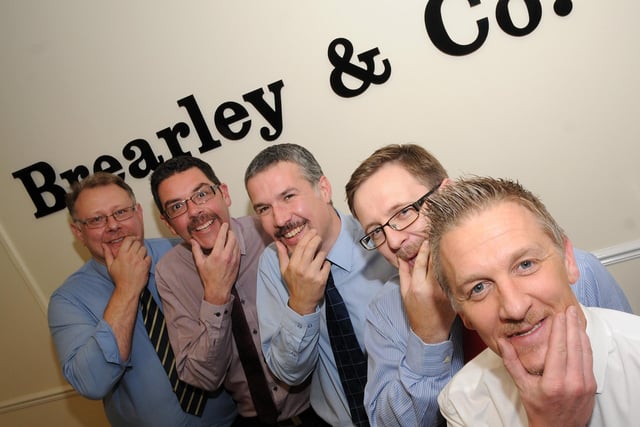(l-r) Michael Fisher, Mark Smallman, Michael Race, Alex Brearley and John Hesselden of Brearley and Co, Swinton have raised over £1500 for Movember in 2013