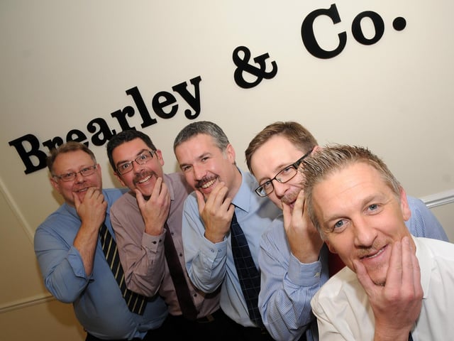 (l-r) Michael Fisher, Mark Smallman, Michael Race, Alex Brearley and John Hesselden of Brearley and Co, Swinton have raised over £1500 for Movember in 2013