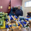 Les Clarke with donations at Dinnington Salvation Army