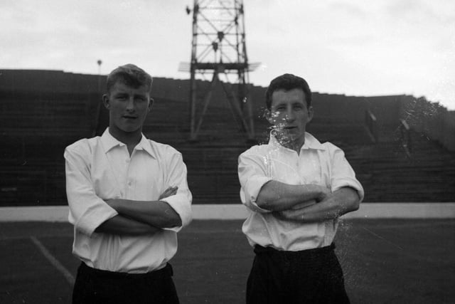 Johnny MacLeod and Dave Gibson at Easter Road in August 1956