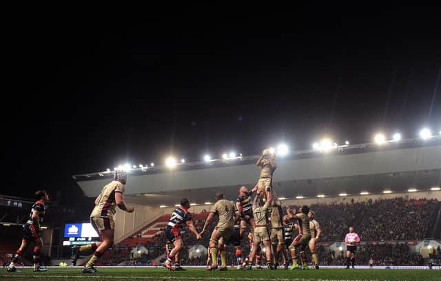 Doncaster Knights in action at Bristol in 2018. Bristol now lead the Premiership. Photo: Harry Trump/Getty Images