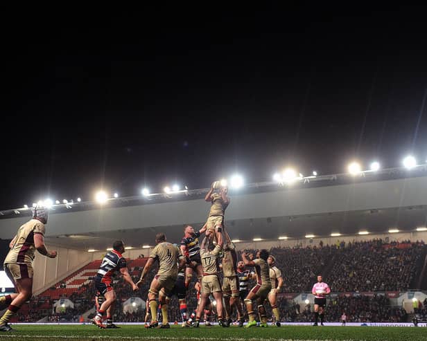 Doncaster Knights in action at Bristol in 2018. Bristol now lead the Premiership. Photo: Harry Trump/Getty Images