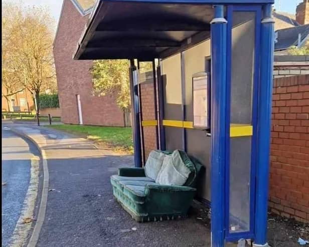 The sofa was dumped in a shelter in Hexthorpe.
