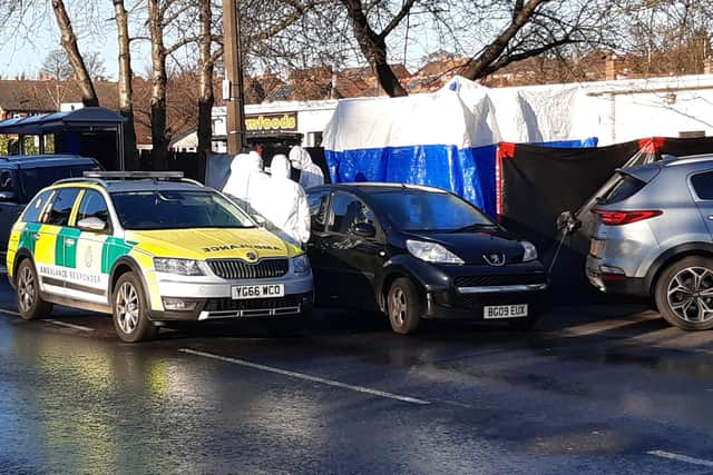 Police at the scene of the alleged murder on Wath Road Mexborough today. The alleged shooting  happened on January 11