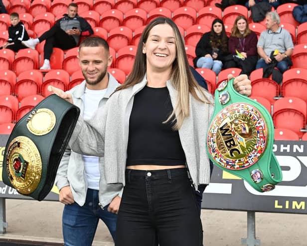 Terri Harper with her titles at the Keepmoat last month