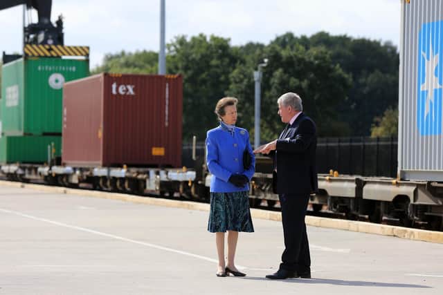 Her Royal Highness The Princess Royal visited the iPort logistics hub in Doncaster to officially open the iPort Rail Intermodal Rail Freight Facility in 2018. Her Royal Highness is pictured with Steve Freeman, iPort Rail Managing Director. Picture: Chris Etchells