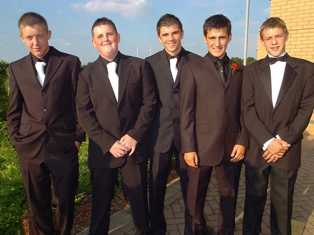 Rossington All Saints Year 11 prom - pictured, left to right, are Daniel Hayes, Connor Bycroft, Tom Barker, Matt Lodge, and Joe Charlesworth, all 16, June 2006