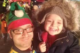 Dad Dave and son Noah at The Children's Hospital Charity's 2018 Glow Run
