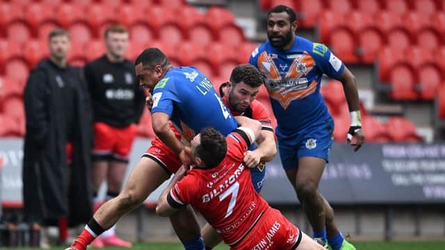 Action from Doncaster's defeat to Widnes. Picture via @Doncaster_RLFC