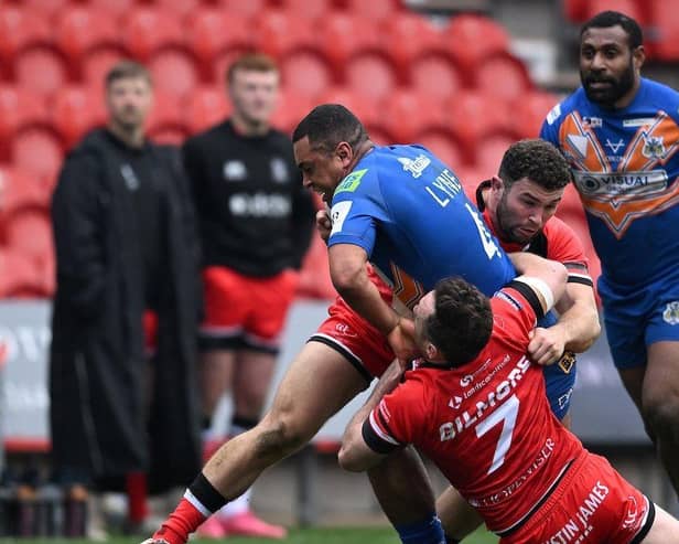 Action from Doncaster's defeat to Widnes. Picture via @Doncaster_RLFC
